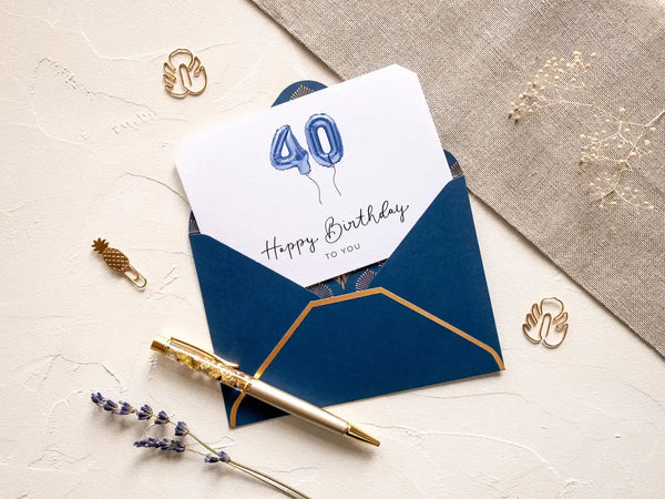 40th Birthday card blue with wax seal