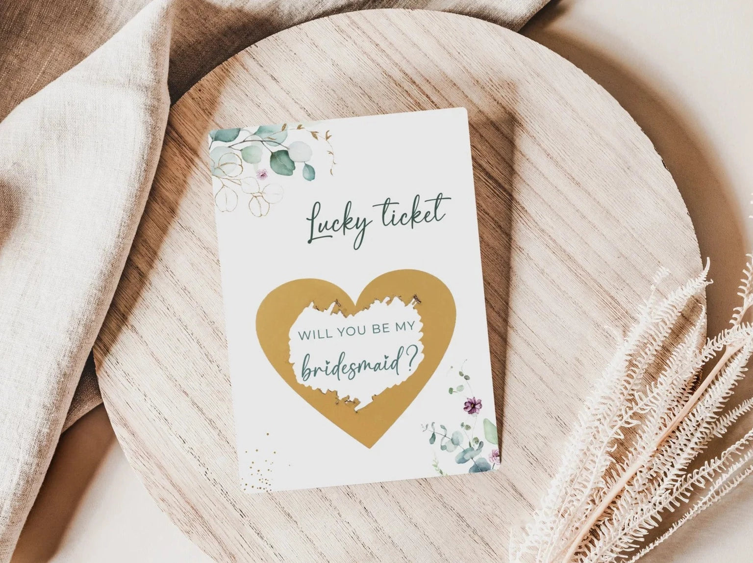 Will you be my bridesmaid scratch card Eucalyptus